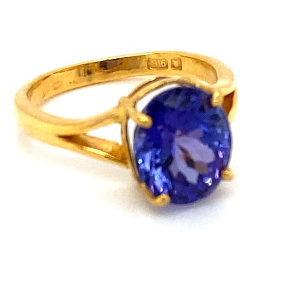 Tanzanite 5.10ct Solid 22K Yellow Gold Ring - Picture 4 of 8
